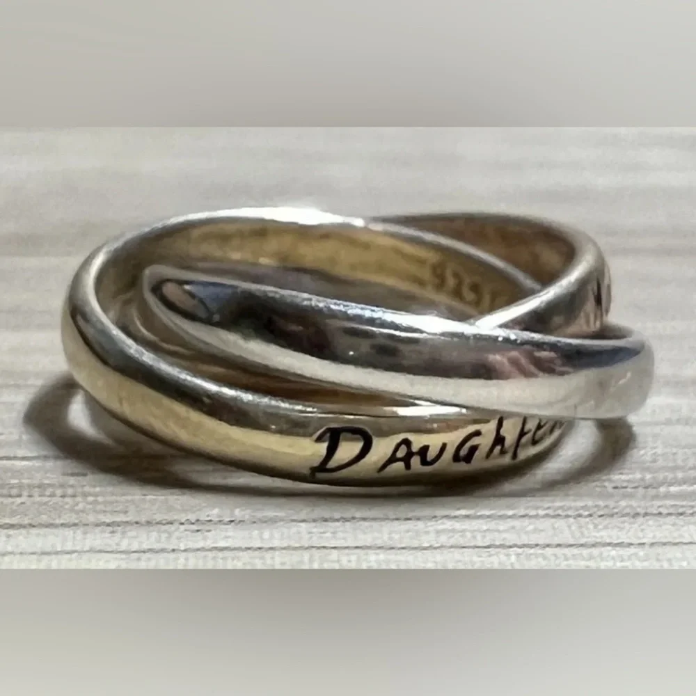 Sterling Silver 3 Ring Tri-Color “Mother, Daughter, Friend” Pendant & Necklace